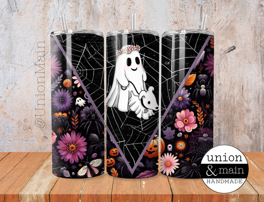 Walking the Ghost Dog Floral Tumbler